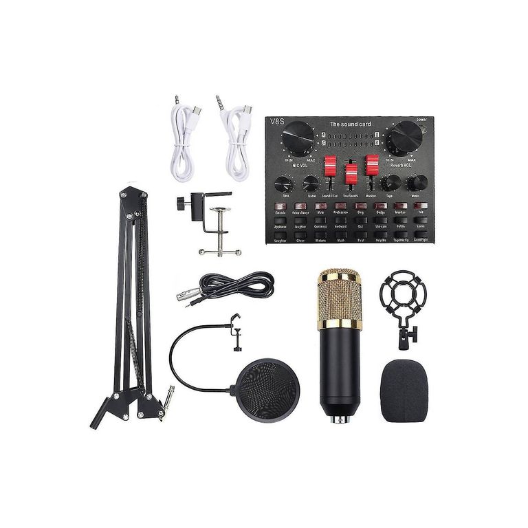 Kit Microfono Condensador con Tarjeta de Sonido v8s Profesional Studio Pc