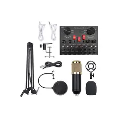 PREMIUM - Kit Microfono Condensador con Tarjeta de Sonido v8s Profesional Studio Pc