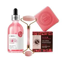 GENERICO - Serum Rosa Bulgaria + Jabon Flor de Rosas + Rodillo Facial de Cuarzo