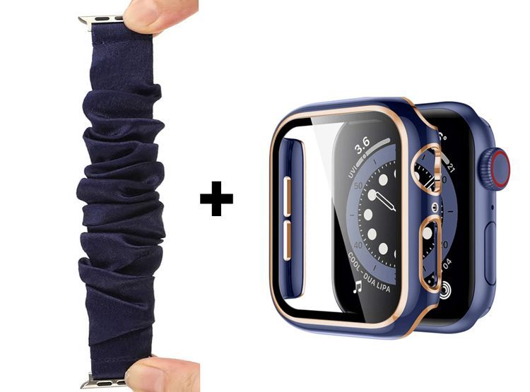 Correa Elástica + Case Bumper Metalizado Para Apple Watch 41mm - Azul