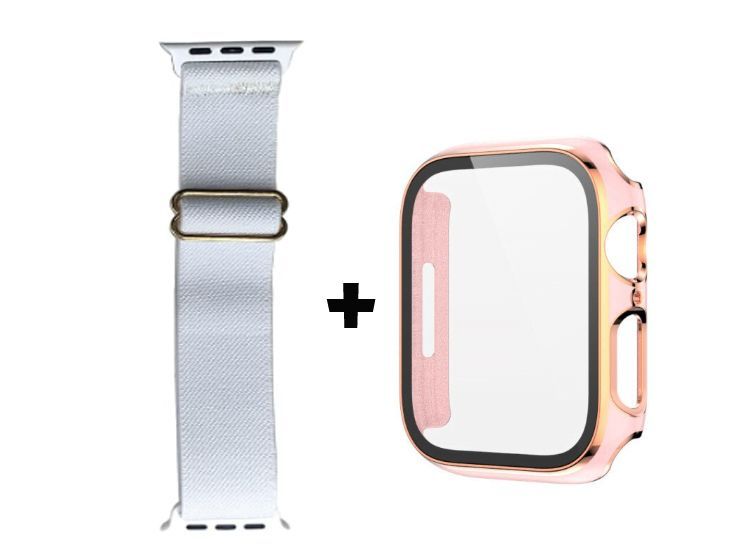 Correa Nylon Blanco + Case Bumper para Apple Watch 45mm Nude