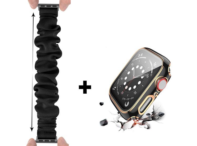 Correa Elástica + Case Bumper Metalizado para Apple Watch 42mm - Negro