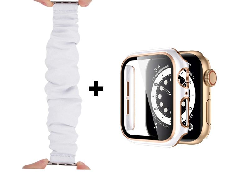 Correa Elástica + Case Bumper Metalizado para Apple Watch 38mm - Blanco