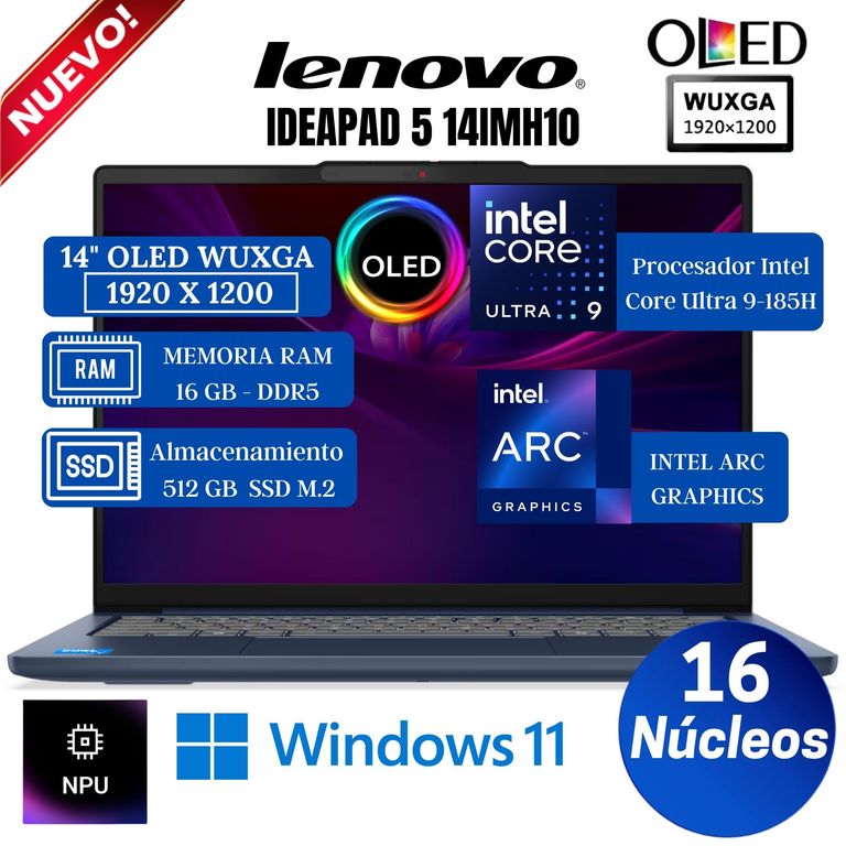Laptop IdeaPad Slim 5 14IMH10 14" OLED WUXGA, Core Ultra 9-185H, Ram 16GB, Ssd 512 GB, Win 11
