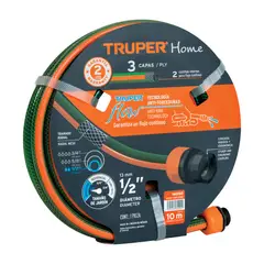TRUPER - Manguera 1/2"reforzada 3 capas 10 m conexiones plásticas COD 16050