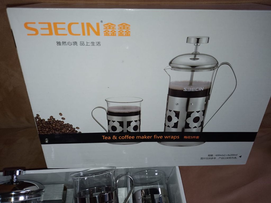 SET DE CAFETERA DE PRENSA FRANCESA 600 ML X 5 PZAS