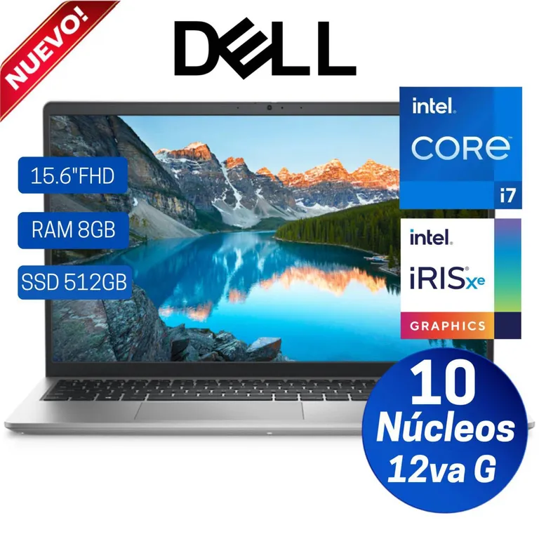 Laptop Inspiron 3520 15.6" FHD IPS, Core i7-1255U- 12va Gen, Ram 8GB, 512GB SSD, Free Dos