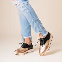 KAWKI - ZAPATOS DE MUJER OXFORD DIVERSION BRONCE DORADO NEGRO