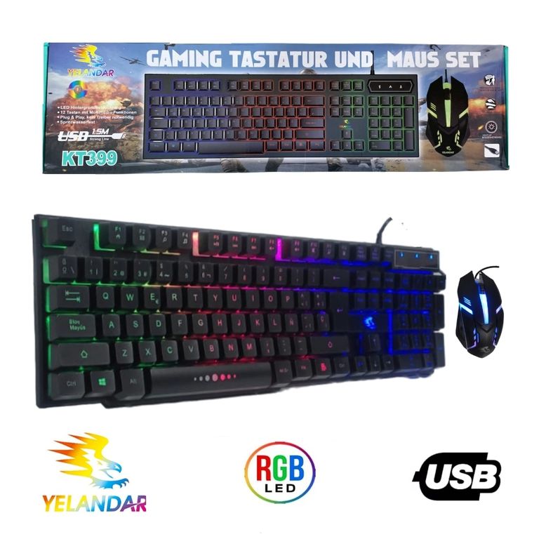 Kit Teclado y Mouse Gamer Alambrico RGB para Pc Laptop Negro