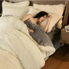 GOLDEN - EDREDÓN PIEL DE OSO DE 2 PLAZAS + 2 FUNDAS DE ALMOHADA PERLA