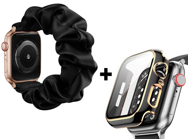 Correa Elástica Lisa + Case Bumper para Apple Watch 49mm - Negro