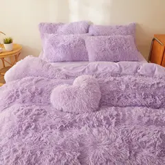 GOLDEN - EDREDÓN PIEL DE OSO QUEEN + 2 FUNDAS DE ALMOHADA LILA