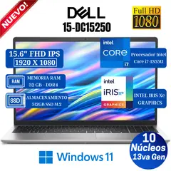 DELL - Laptop 15 DC15250 15.6" FHD IPS, Core i7-1355U- 13va Gen, Ram 32GB, 512GB SSD, Win 11 Pro