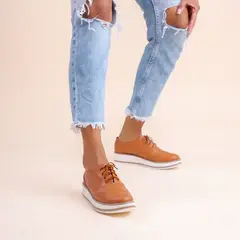 KAWKI - ZAPATOS DE MUJER OXFORD EJECUTIVA CAMEL