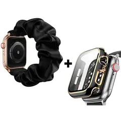 GENERICO - Correa Elástica Lisa + Case Bumper para Apple Watch 38mm - Negro
