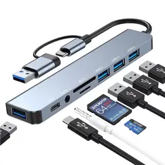 OEM - HUB Conector Dual 8 Puertos USB 3.0 Multipuertos de Aluminio