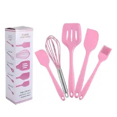 GENERICO - JUEGO DE UTENSILIOS DE COCINA DE SILICONA - ROSADO
