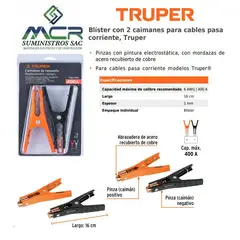 TRUPER - Pinzas o tenaza caimanes para cables pasa corriente