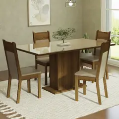 MADESA - Juego de Comedor Greta con 4 Sillas - Tablero de Madera y Cristal