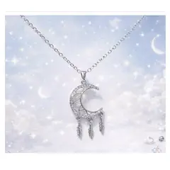 FERNANDA ROMERO JOYAS Y ACCESORIOS - Collar "LUNA ATRAPASUEÑOS" en Acero Plateado con cristales