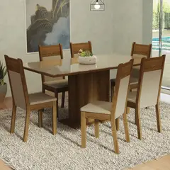 MADESA - Juego de Comedor Francine con 6 Sillas - Tablero de Madera y Cristal