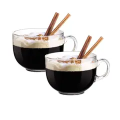 GENERICO - Juego de 2 tazas de Vidrio para Cafe Te Capuccino Redonda 440 ML