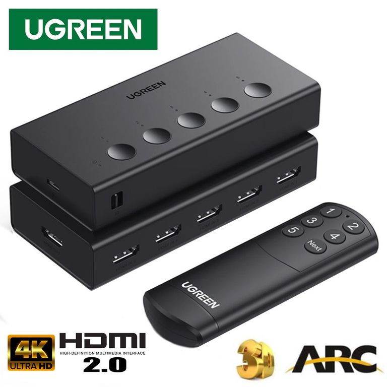 Switch HDMI 2.0 5 Puertos 4K 60Hz 3D HDR con control HDCP 2.3