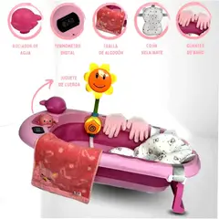 BABY KITS - BAÑERA PLEGABLE JELLY CON NUEVOS ACCESORIOS ROSADO