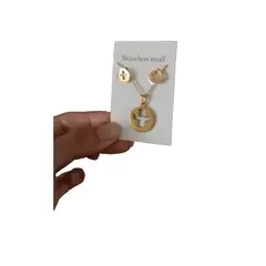 GENERICO - Set collar y aretes dorado ángel de la guarda bautizo religión