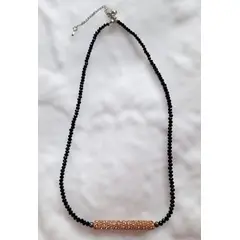 GENERICO - Collar de piedras negras con franja de brillo color rosado dorado