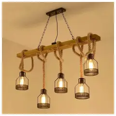 GENERICO - Lámpara de cuerda de cáñamo 5 luces industrial vintage