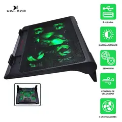 XBLADE - COOLER P/NOTEBOOK GLACIUS 17" 5 FAN USB GREEN LIGHT BLACK