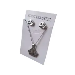 GENERICO - Set collar y aretes reina corona plateada