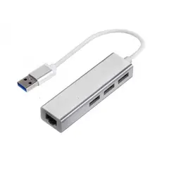 OEM - Adaptador de Red Tipo USB a Rj45 + 3 Puertos USB Windows Mac -ALUMINIO