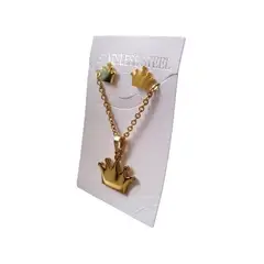 GENERICO - Set collar y aretes reina corona dorada