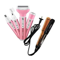 KEMEI - Afeitadora Femenina 4 en 1 + Plancha de Cabello Rozia PRO