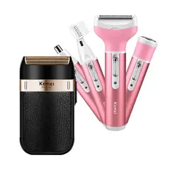 KEMEI - Afeitadora de Barba Negro + Afeitadora Femenina 4 en 1