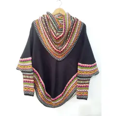 GENERICO - Poncho Alpaca Con Manga 3/4 Y Gorro