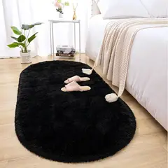 GENERICO - Alfombra ovalada felpa1,50 x 50 cm color negro