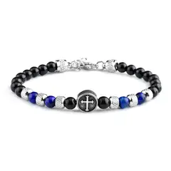 GENERICO - Pulsera de Ojo de Tigre con Logo de Cruz Brillante para Hombre