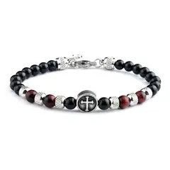 GENERICO - Pulsera de Ojo de Tigre con Logo de Cruz Brillante para Hombre