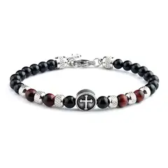 GENERICO - Pulsera de Ojo de Tigre con Logo de Cruz Brillante para Hombre