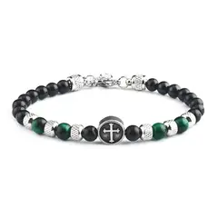 GENERICO - Pulsera de Ojo de Tigre con Logo de Cruz Brillante para Hombre