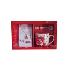 GENERICO - SET TAZA CON CUCHARITA DE LOZA + COLLAR Y 3 ARETES