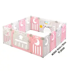 BABY - Corral Luna 14 PIEZAS Rosado PLEGABLE para bebé