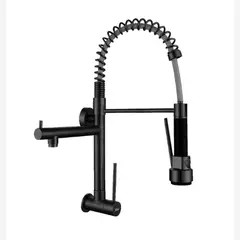 GENERICO - Llave Ganso con Resorte para Cocina Satinado Acero Inoxidable Negro