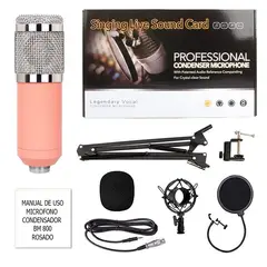 OEM - Kit Micrófono BM 800 Rosado con accesorios para estudio de grabación