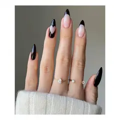 GENERICO - Uñas postizas press on nails french francesa negro corazon