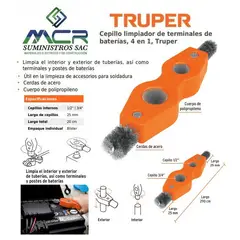 TRUPER - Cepillo limpiador de terminales de baterías 4 en 1
