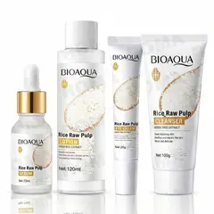 BIOAQUA - Pack Limpiador Facial + Loción + Contorno de ojos + Serum de Arroz
